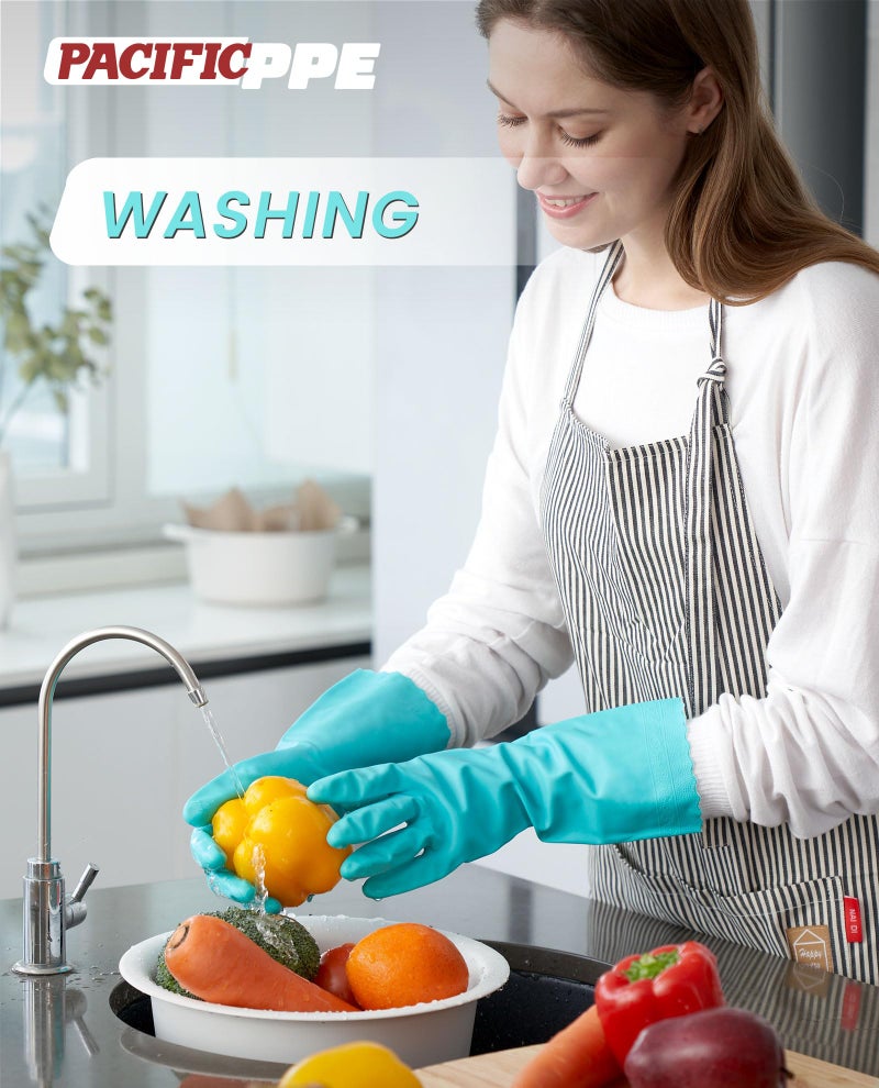 PACIFIC PPE 2 Pairs Reusable Dishwashing Cleaning Gloves with Latex Free, Cotton Lining, Kitchen Gloves, Green, Large - Image 5